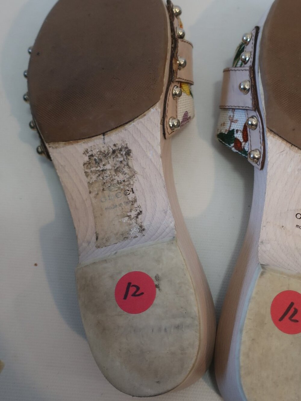 Women Gucci Beige Floral Canvas Horsebit Sandals W/Wooden Heels 7 - Picture 6 of 8